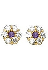 lovely purple flower gold baby birthstone earrings